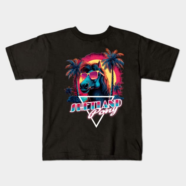 Retro Wave Shetland Pony Horse Miami Vibe Kids T-Shirt by Miami Neon Designs